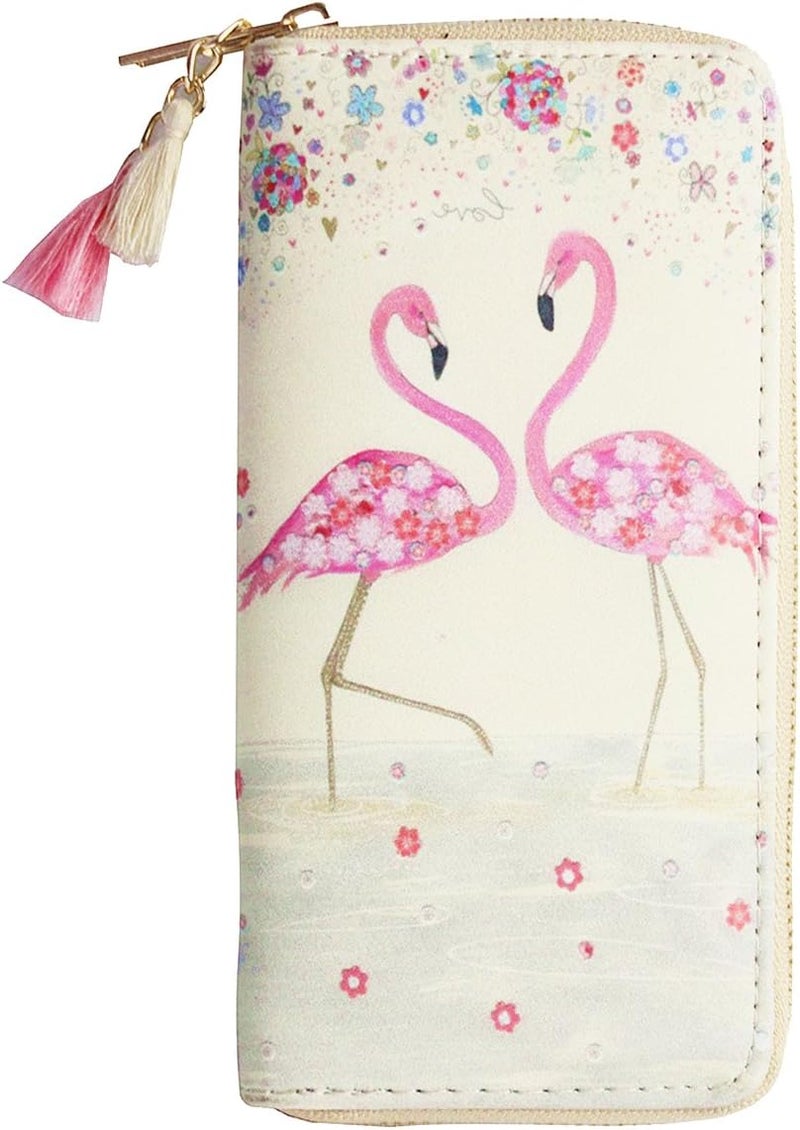 MayeBridge Timlee Cute Unicorn Long Wallets Pink Flamingo Wallets With Tassels Long Purse Girls Christmas Gift(Flamingo) - Image 1